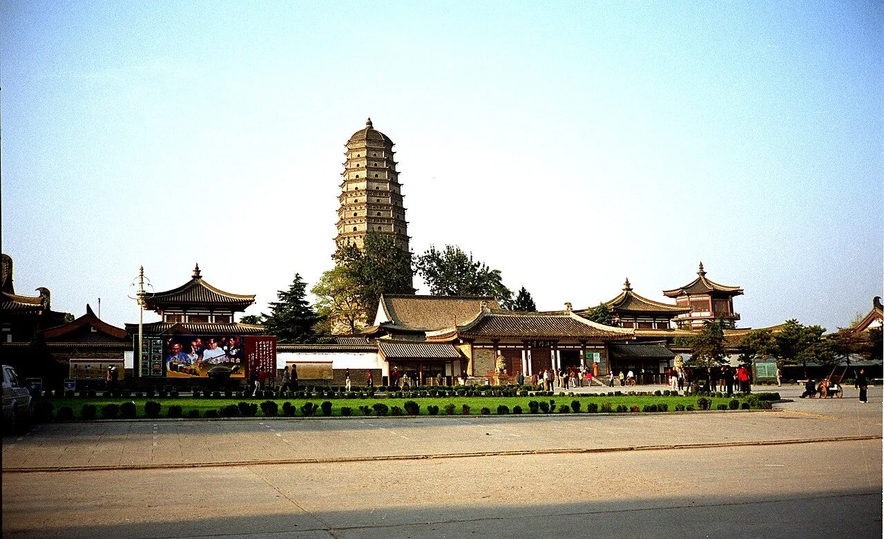 Famen Temple's modern 148m Buddhist relic pagoda in Fufeng County, Shaanxi