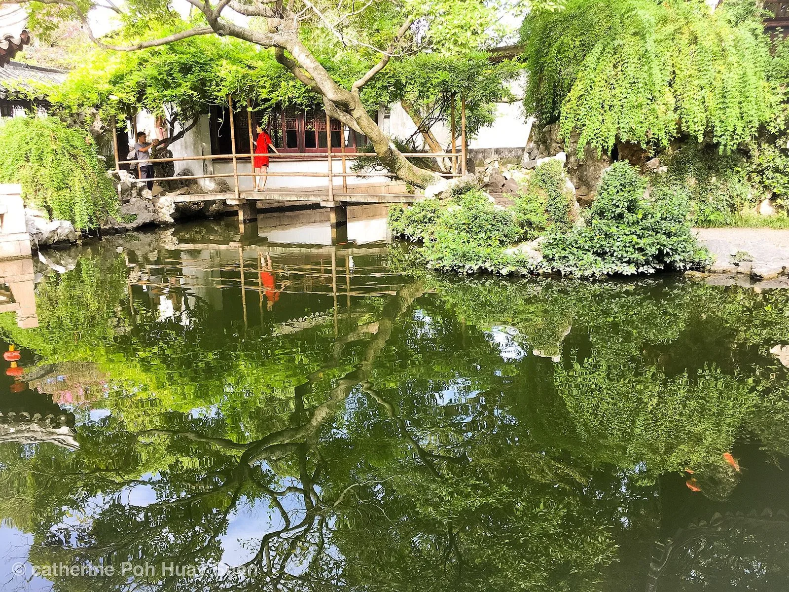 A stone arch bridge over the canal in Tongli water town near Suzhou — the classic Jiangnan water-town scene with a single white-walled, black-tiled Ming-dynasty building reflected in still canal water, the quiet pre-dawn atmosphere that makes Tongli the most-photographed of the Suzhou water towns and the closest water-town escape from Shanghai (90 minutes by high-speed rail)