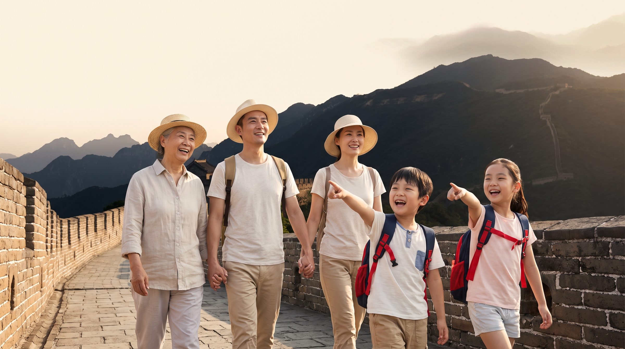 Family of four at the Mutianyu Great Wall toboggan ride
