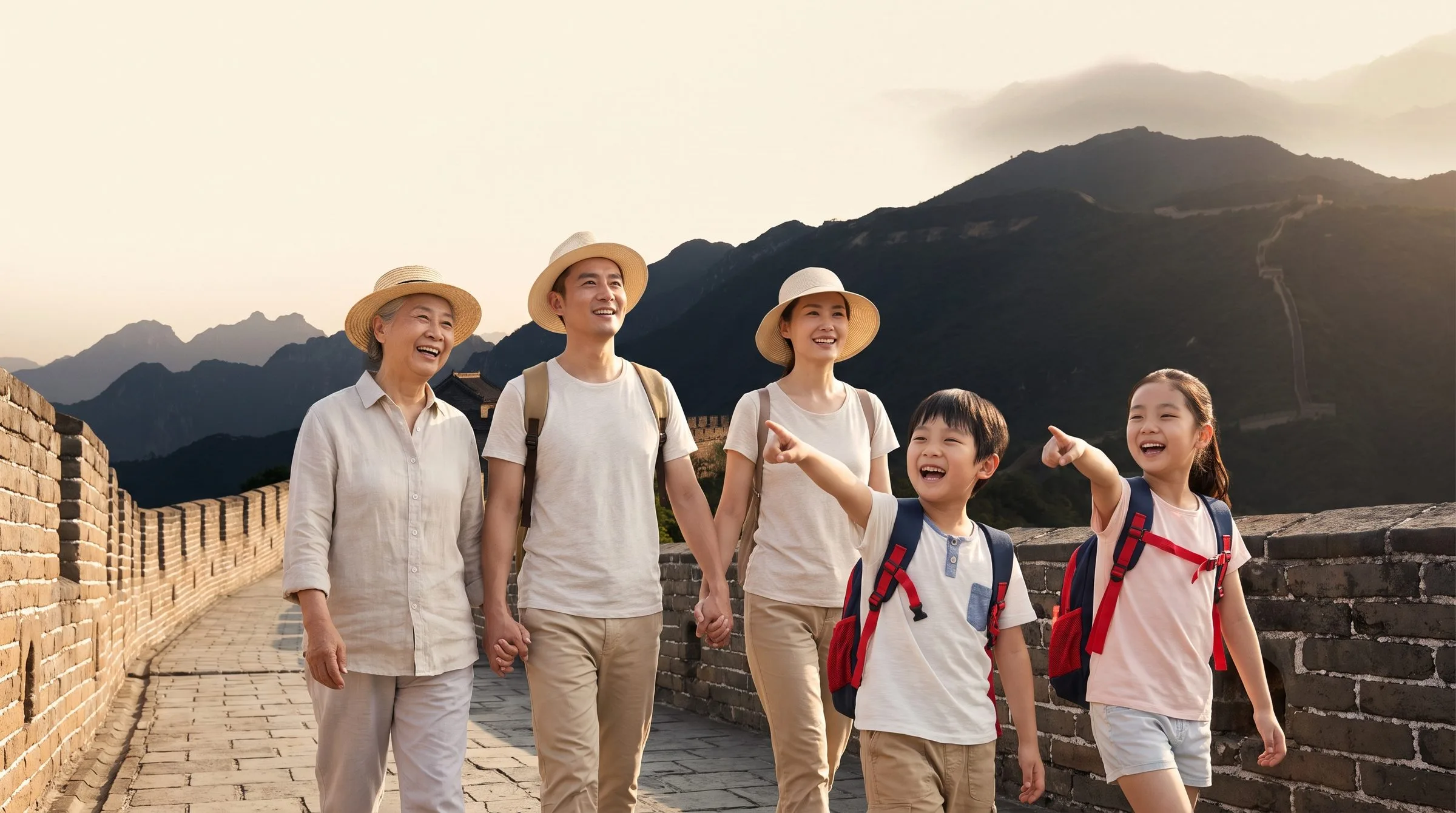 Family of four at the Mutianyu Great Wall toboggan ride
