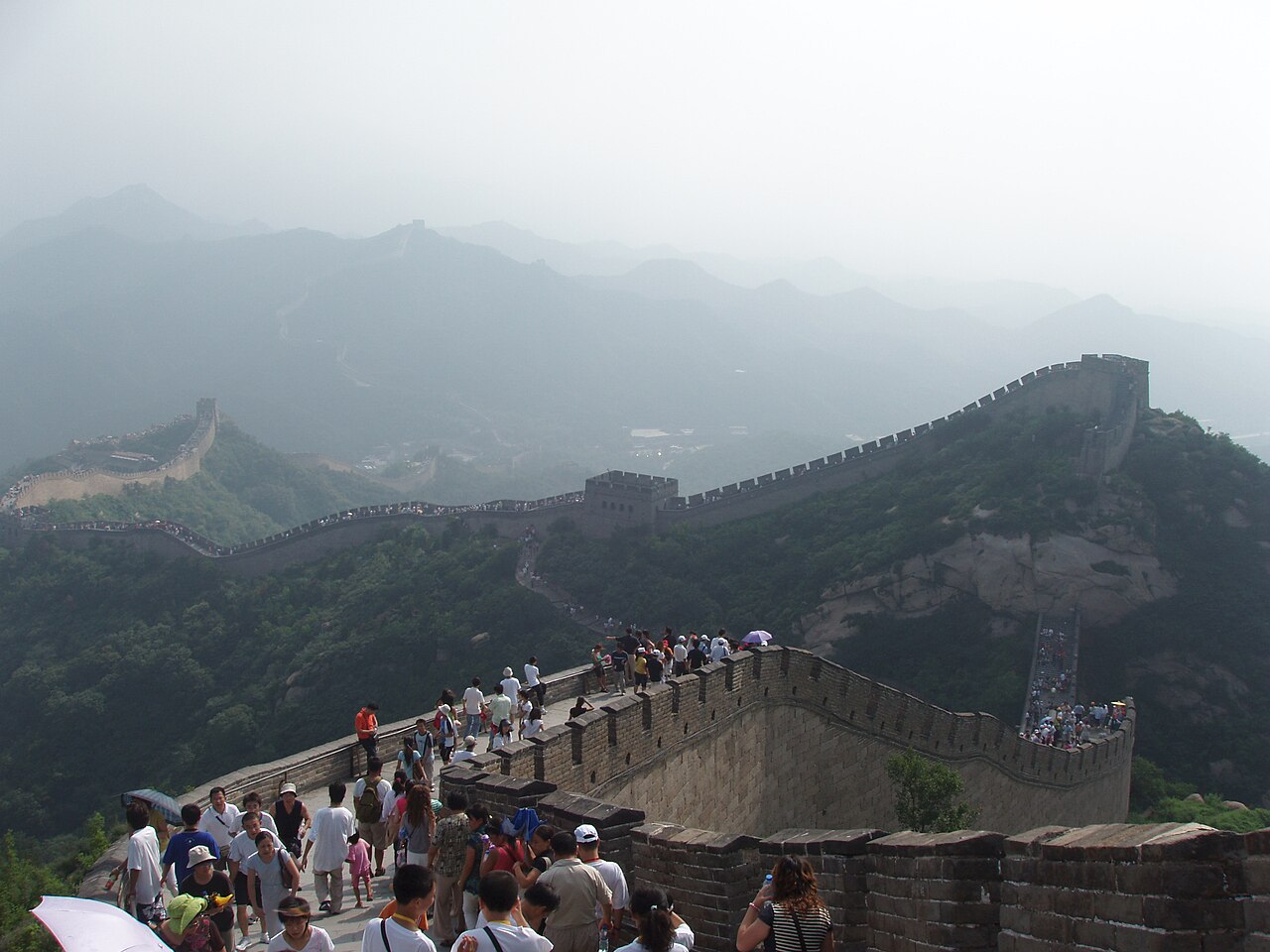 Family with teens at the Great Wall of China, Mutianyu section, autumn colors