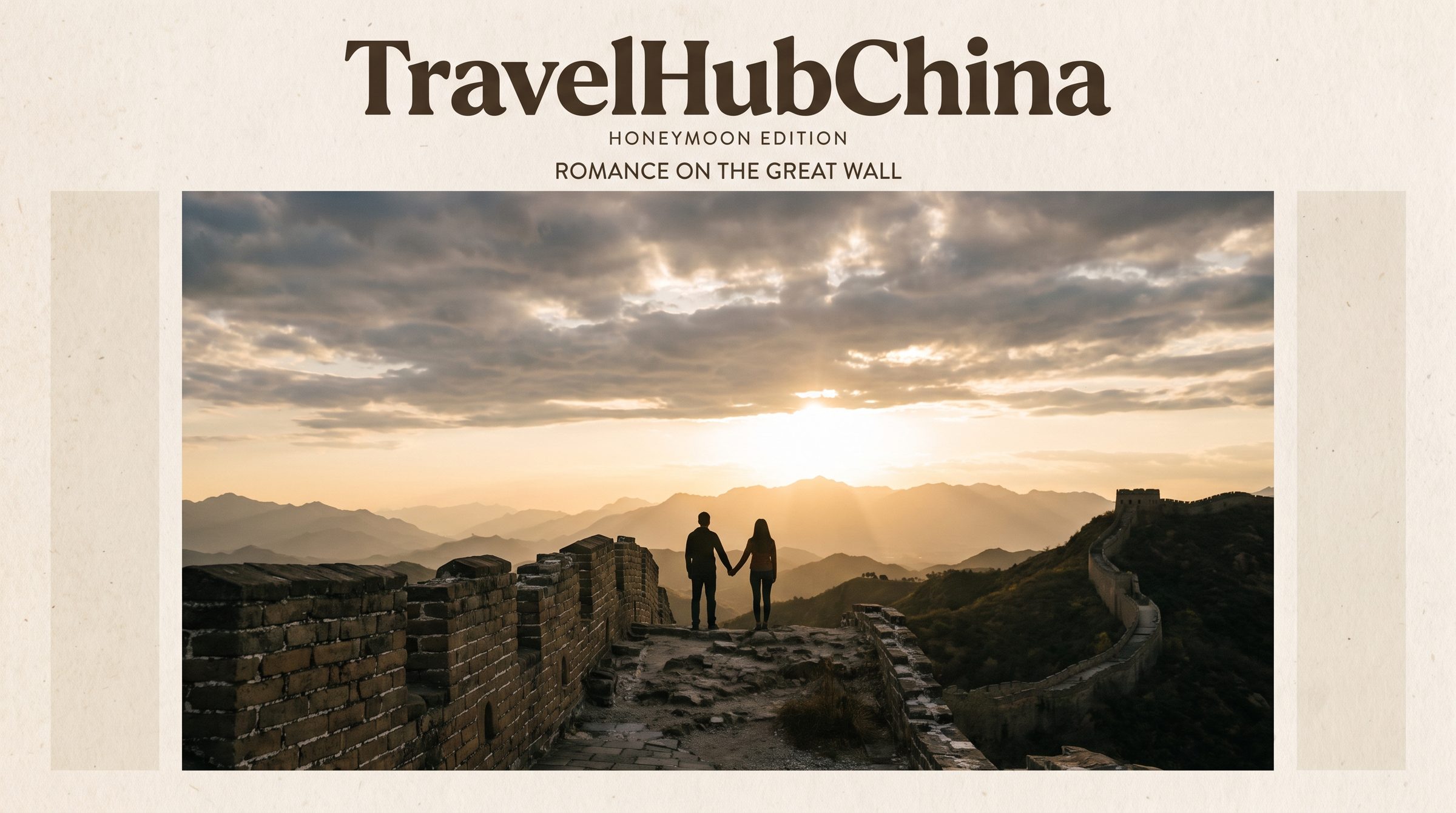 China Honeymoon 2026: Best Places, Itineraries & What Couples Pay — romantic couple at the Great Wall at sunset