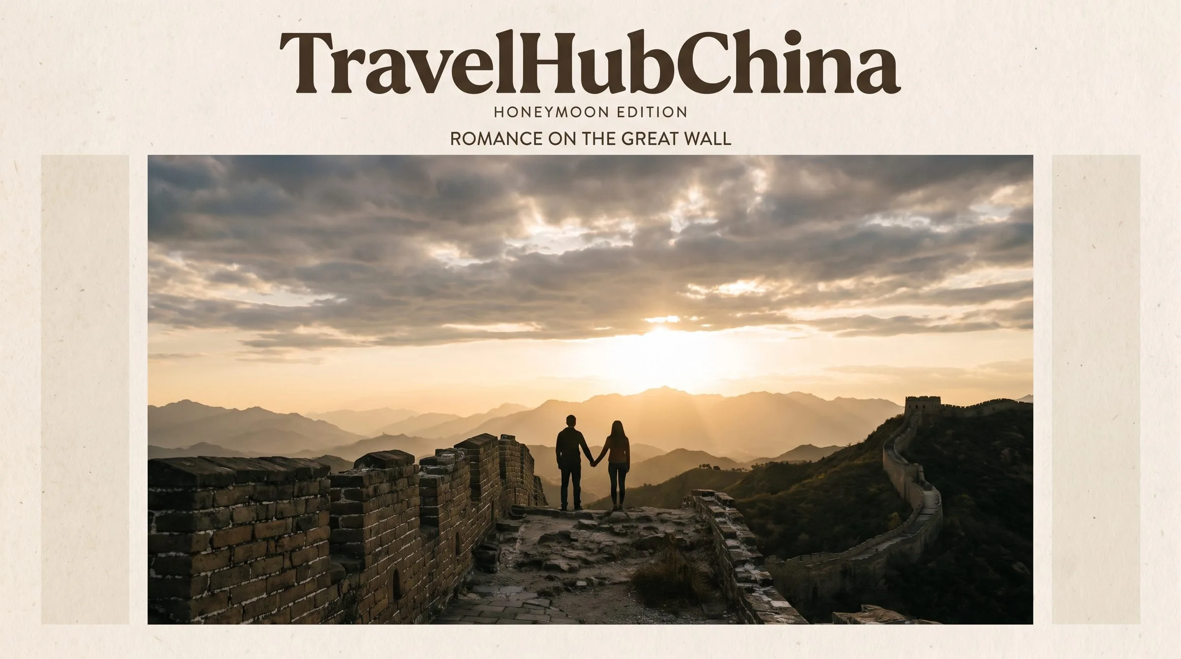 China Honeymoon 2026: Best Places, Itineraries & What Couples Pay — romantic couple at the Great Wall at sunset