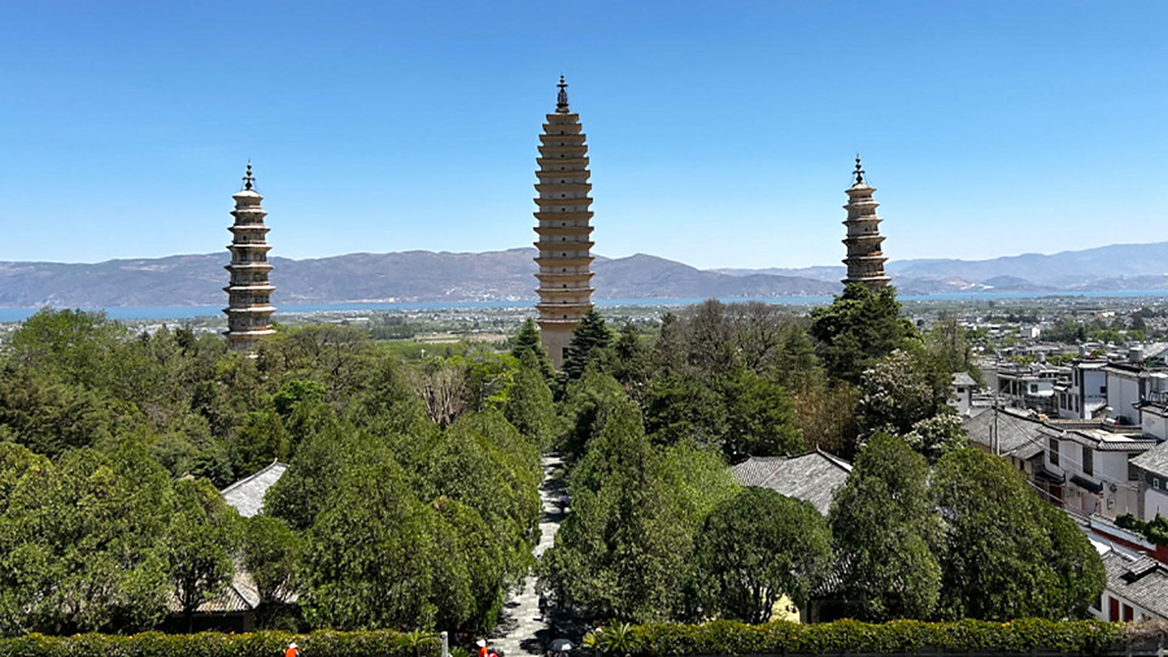Dali Three Pagodas against Cangshan Mountain