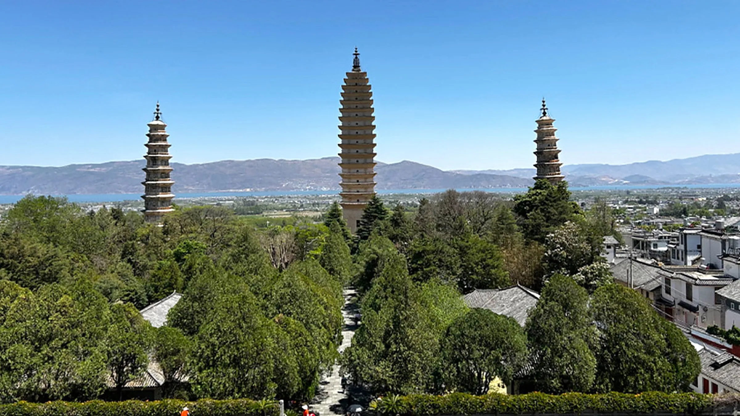 Dali Three Pagodas against Cangshan Mountain