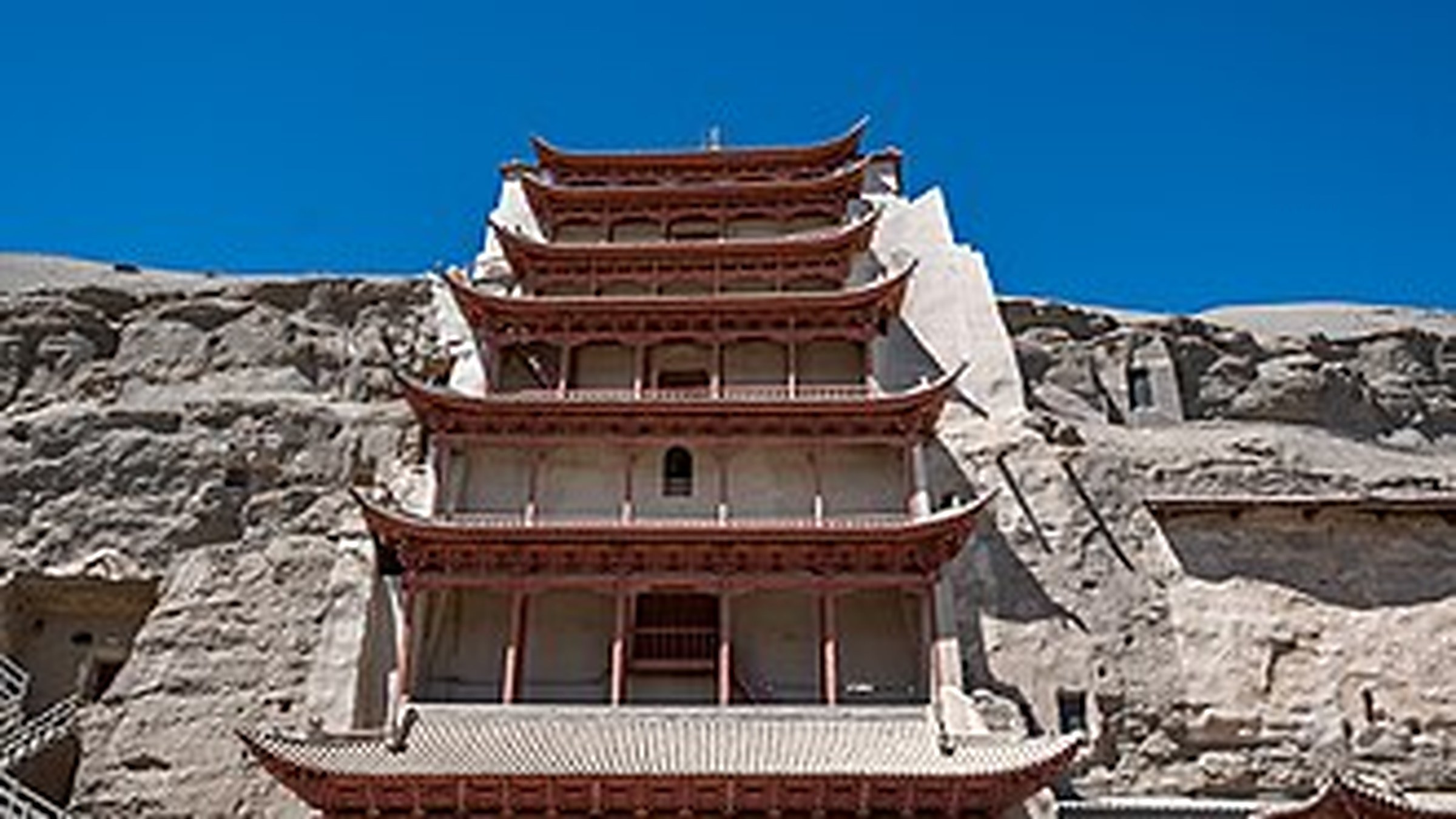 Mogao Caves pagoda facade — entrance to 1,000+ Buddhist caves