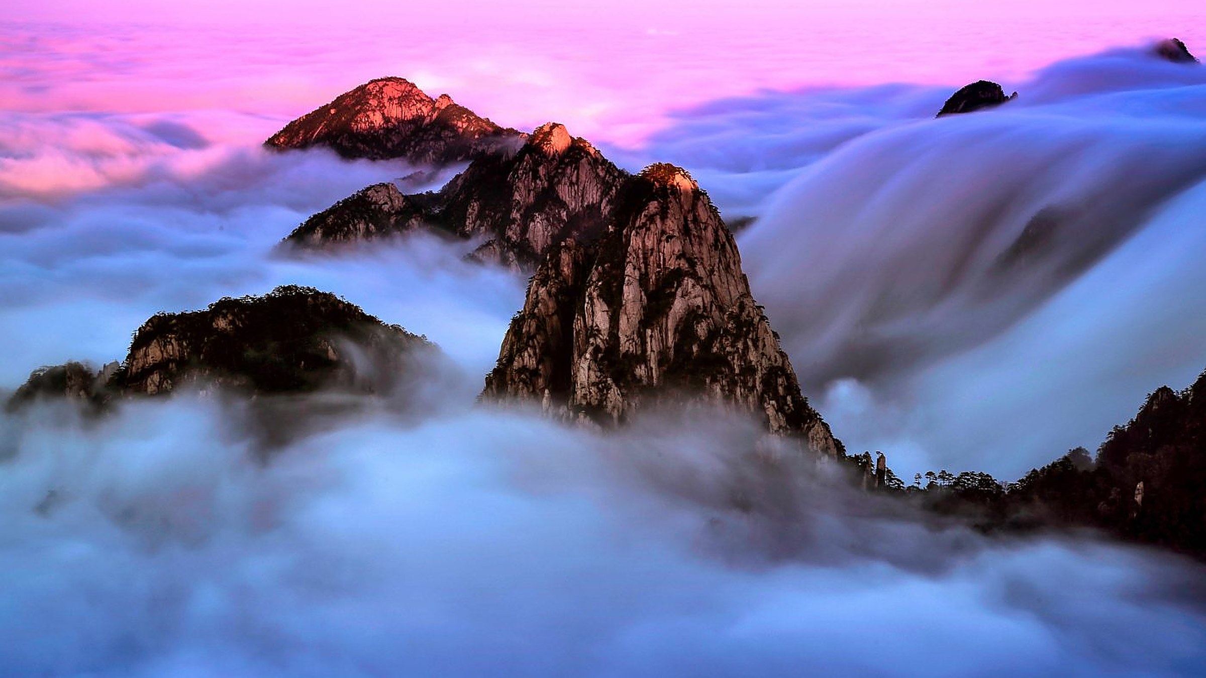 Greeting Pine (迎客松) — the iconic 800-year-old pine on the Welcoming Guests slope, the most-photographed tree in China and a symbol of Huangshan.