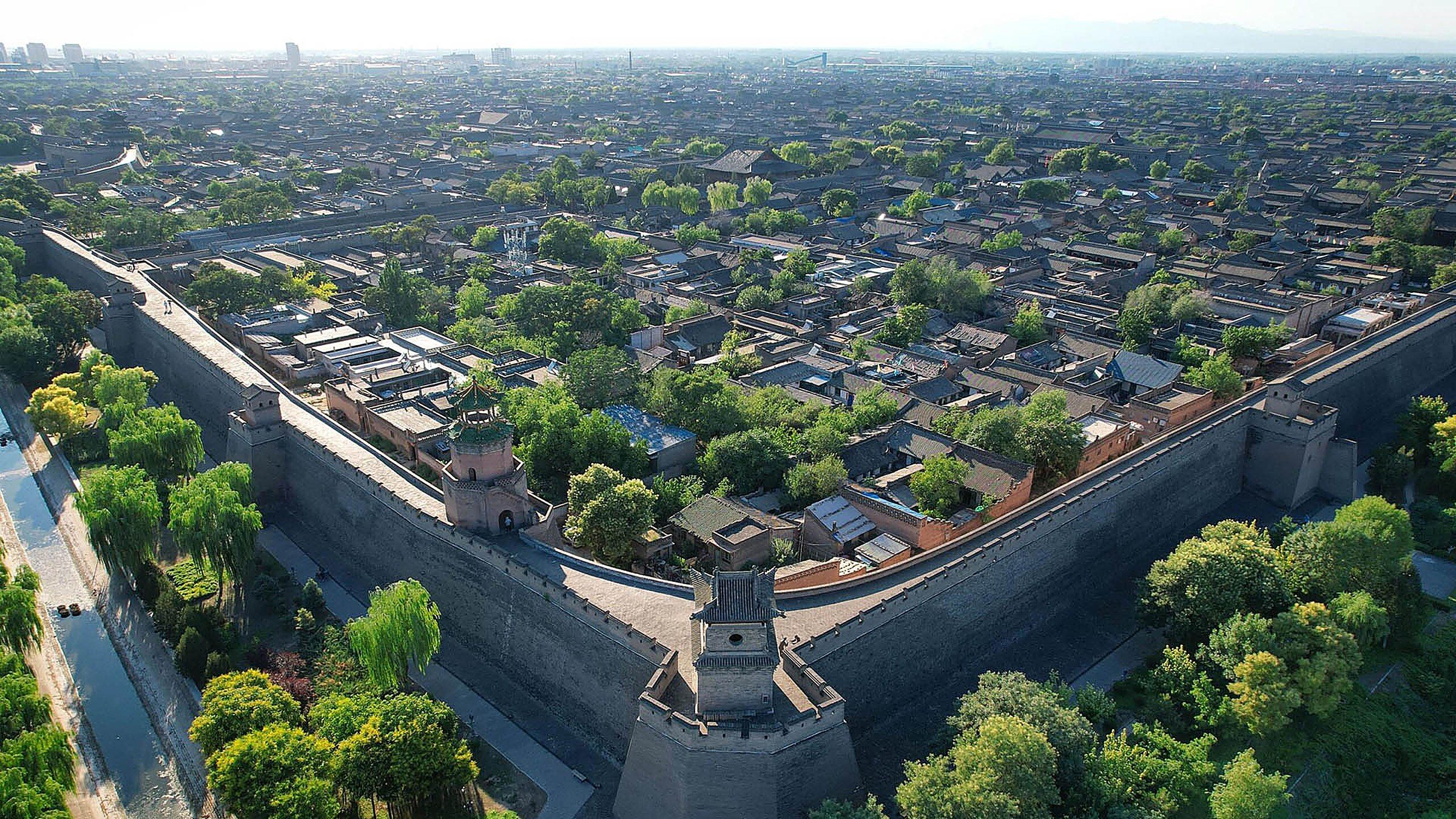 Pingyao Ancient City Wall aerial view — the best-preserved Ming-dynasty wall in China