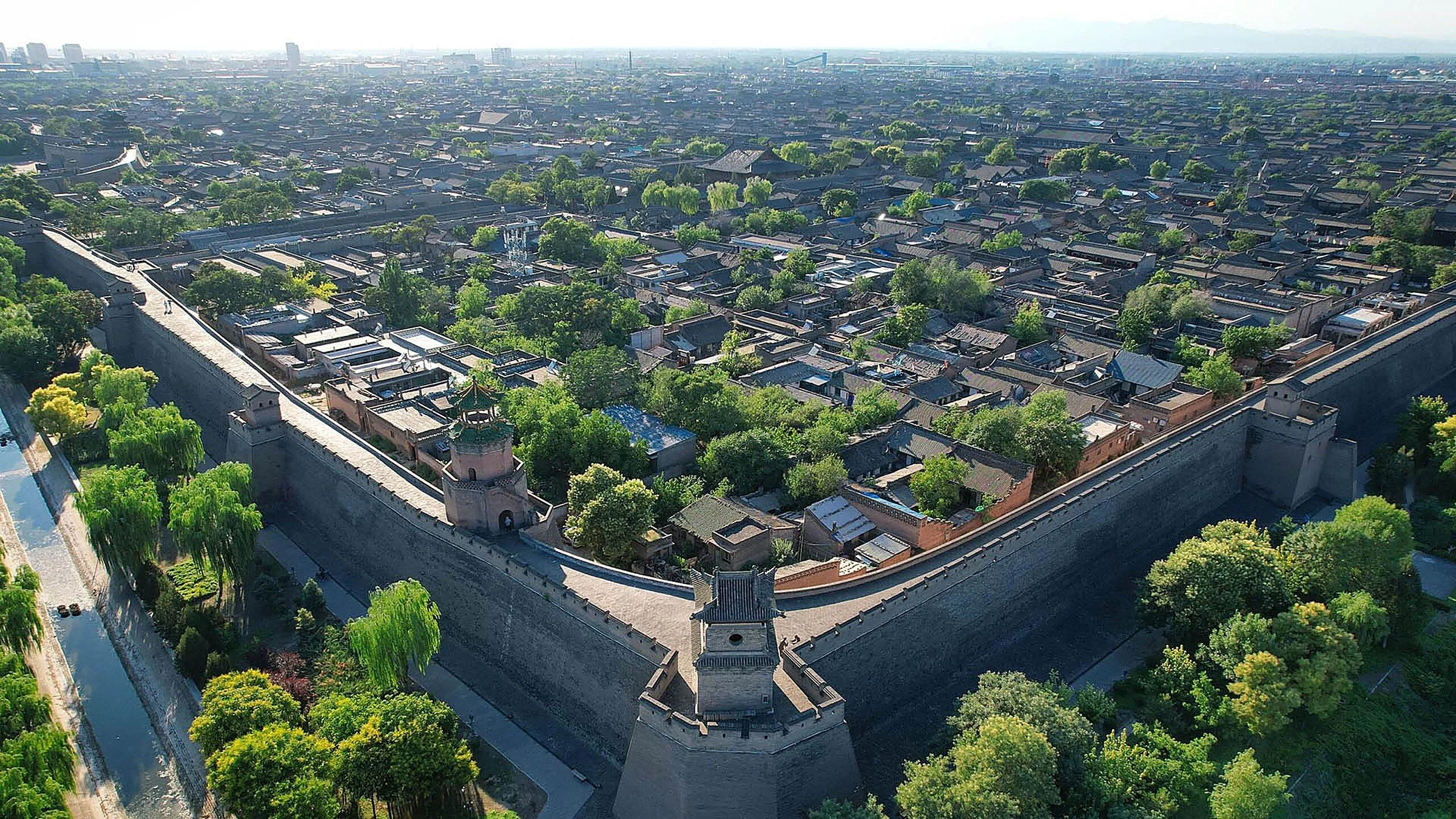Pingyao Ancient City Wall aerial view — the best-preserved Ming-dynasty wall in China
