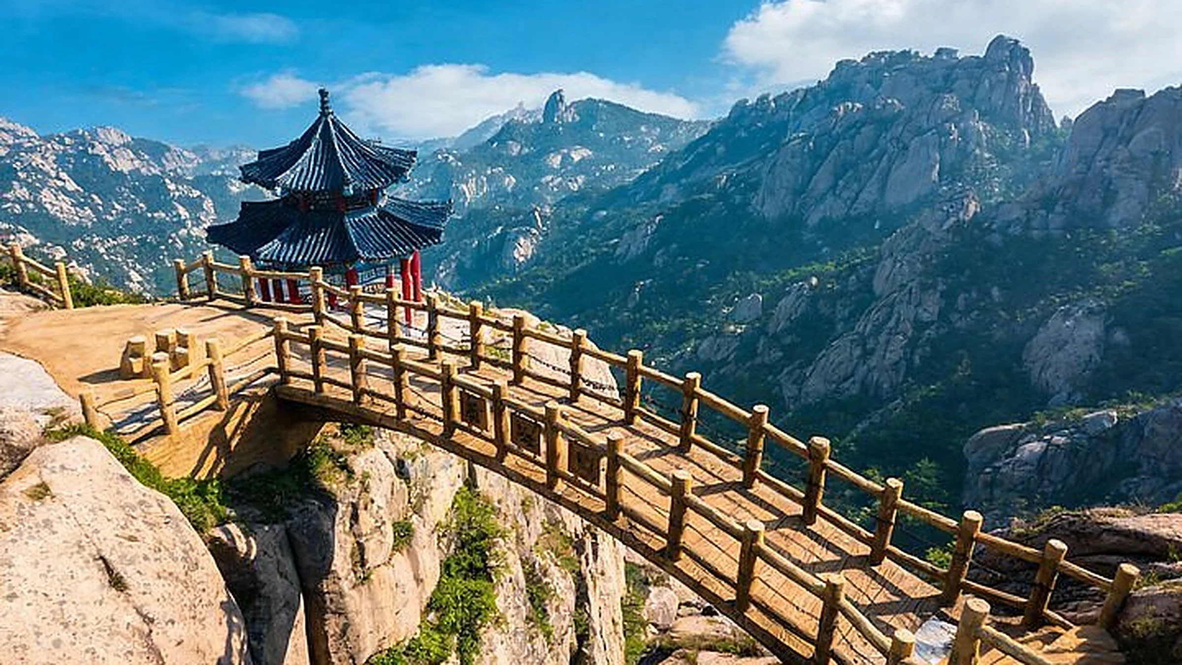 Laoshan Mountain — the highest coastal peak in China at 1,133 m, framed by granite cliffs.