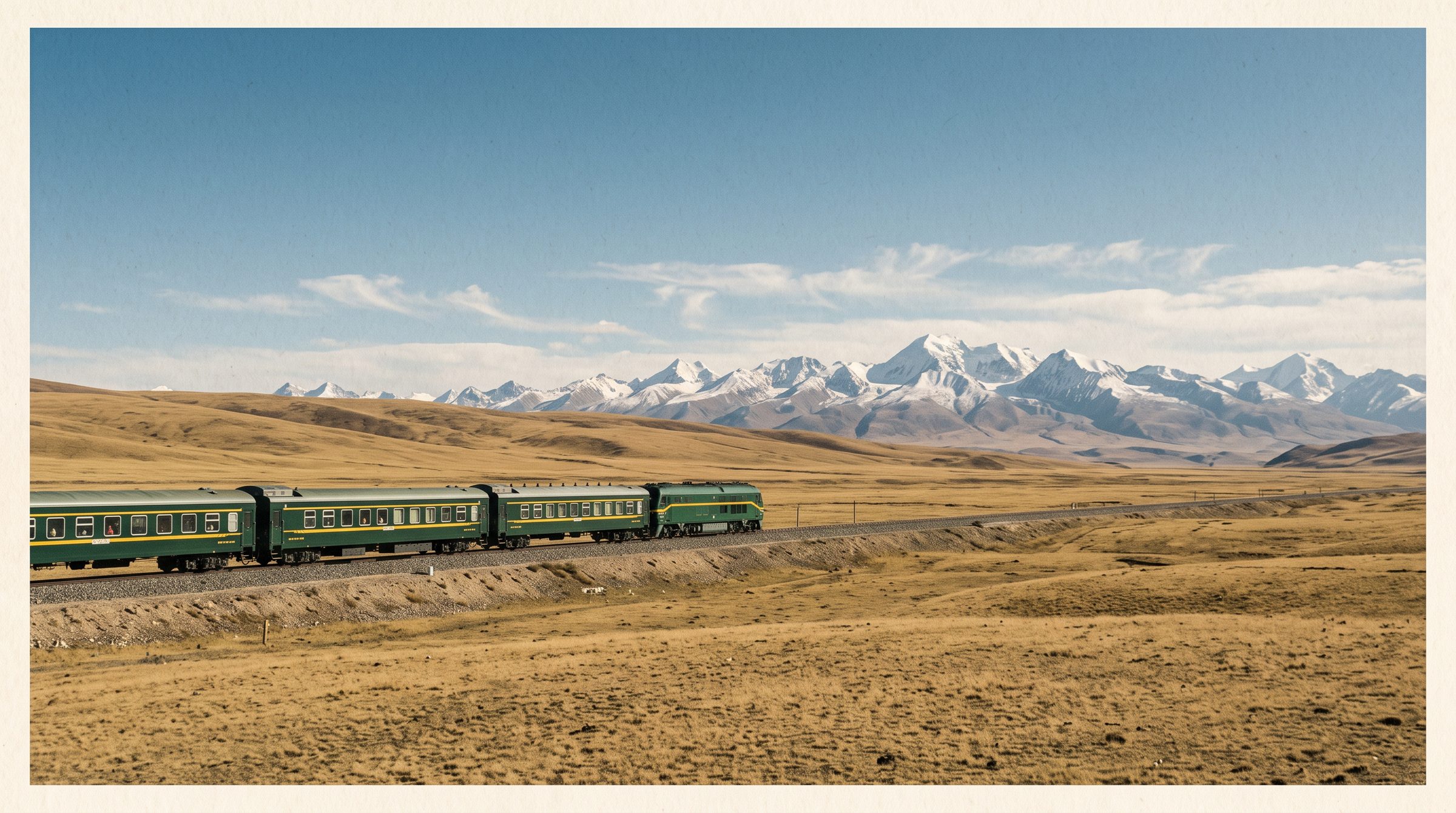 The Qinghai-Tibet Railway train at Xining Railway Station, with the distinctive green carriages ready to depart on the 22-hour journey to Lhasa across the plateau